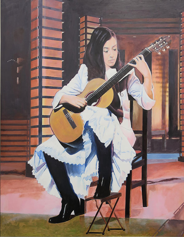 第72回 光陽展　一般　原 光太郎　（ﾊﾗ ｺｳﾀﾛｳ）　　黒いブーツのギタリスト　（油）　F100